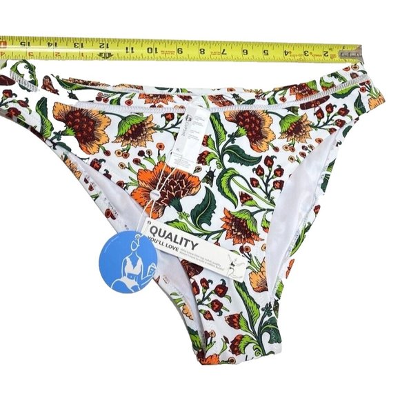New Beautiful Women's Garden White and Orange Floral Bikini Bottom, Size XL - Picture 8 of 11